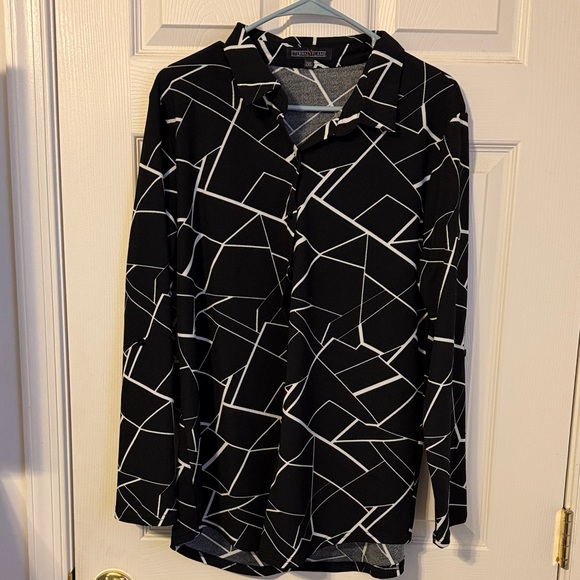 eternal flame Tops - Women’s Black and White Abstract Button Down Shirt